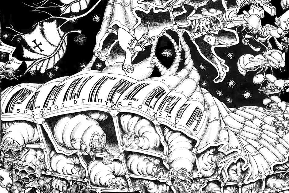 All illustrations in this blog post come from the Beehive Collective's Plan Colombia poster. The full poster can be seen here: https://beehivecollective.org/beehive_poster/plan-colombia/